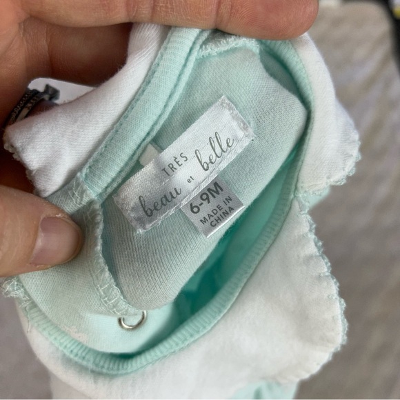 Tres Beau et Belle Baby Girl Romper Size 6-9 Months Classic Style Green White - Picture 4 of 4